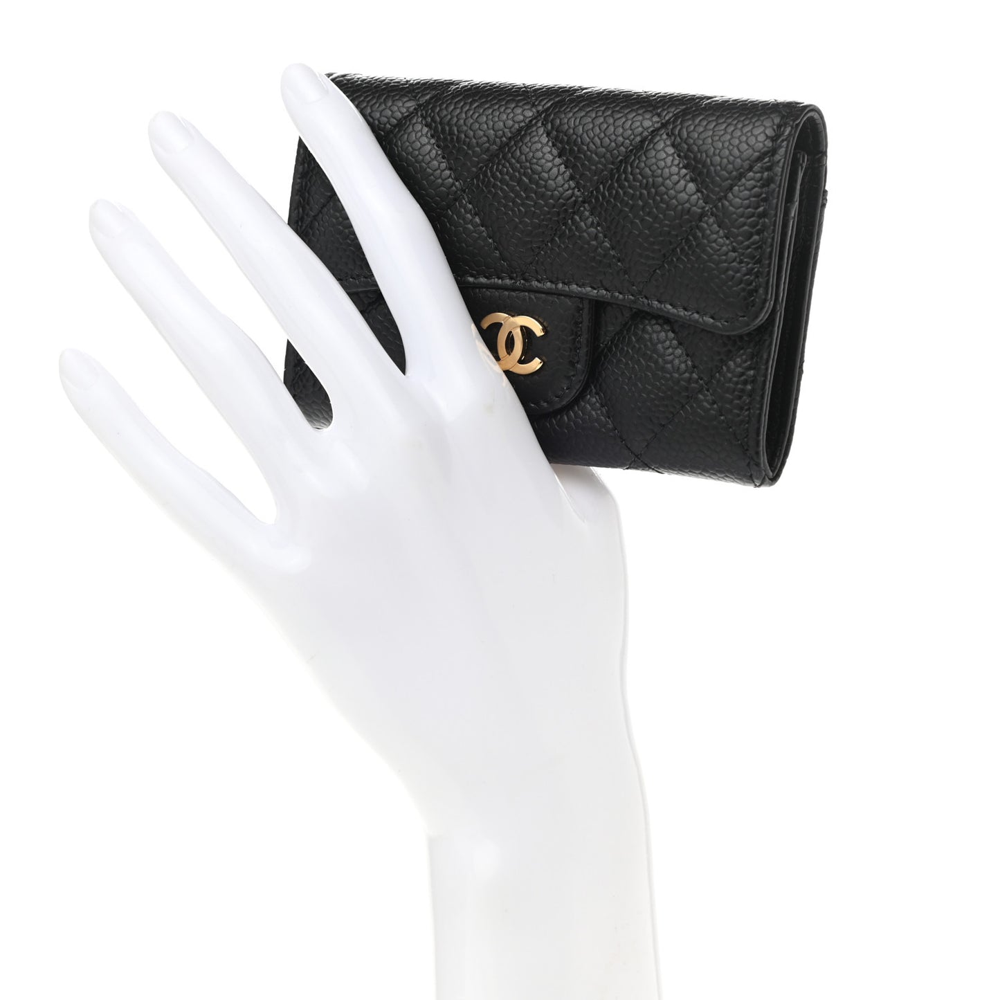 Caviar Quilted Flap Card Holder Wallet Black