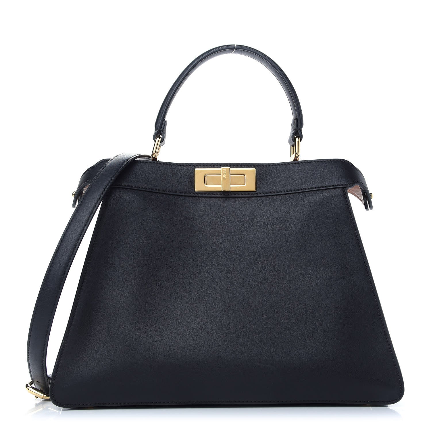 Fendi Vitello Seta Shiny Nappa Medium Peekaboo I SEE U Satchel Black Light Rose 1 of 10