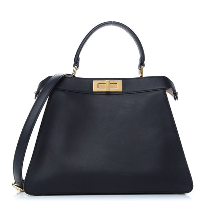 Fendi Vitello Seta Shiny Nappa Medium Peekaboo I SEE U Satchel Black Light Rose 1 of 10
