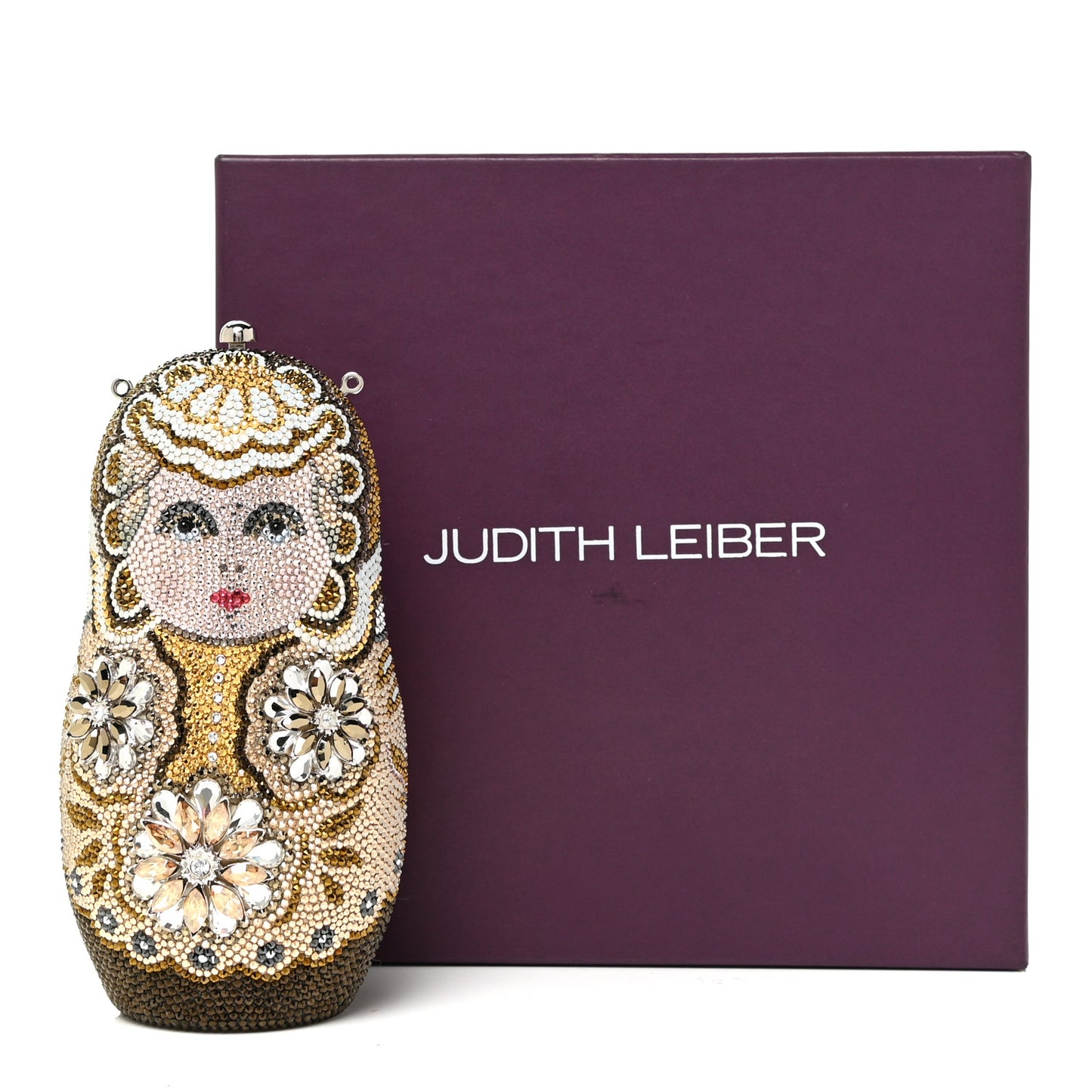 Crystal Nesting Doll Minaudiere Clutch Silver Multicolor