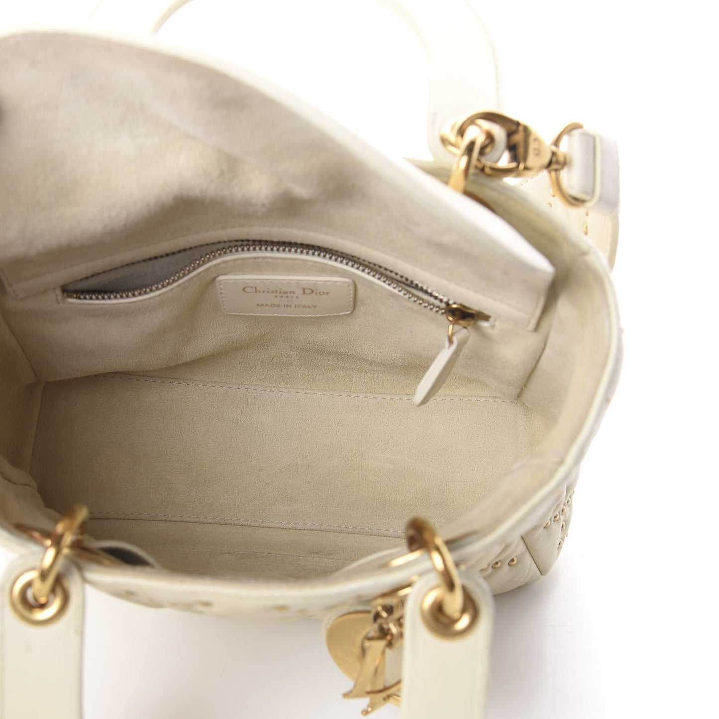 Calfskin Cannage Studded Medium Supple Lady Dior White