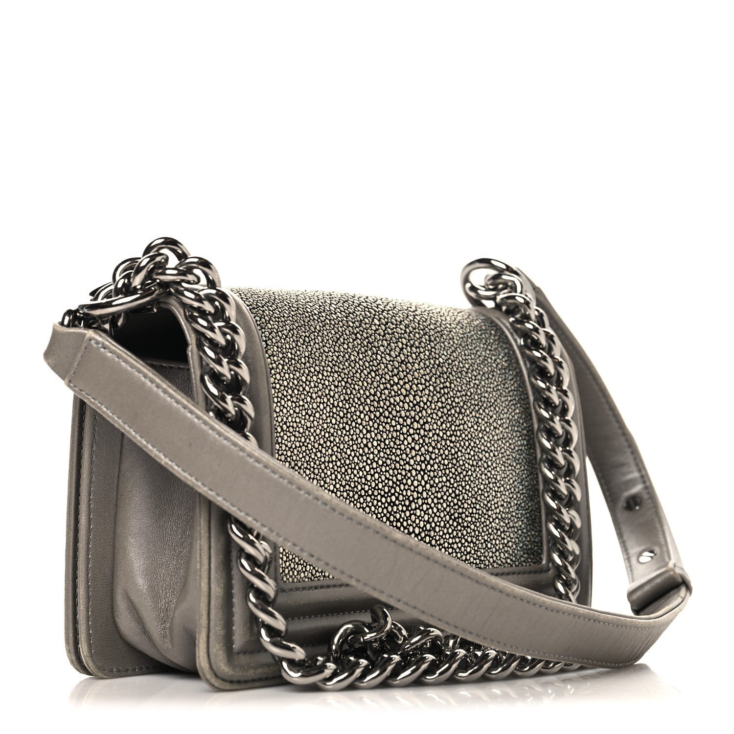 Chanel Galuchat Stingray Small Boy Flap Silver 3 of 11