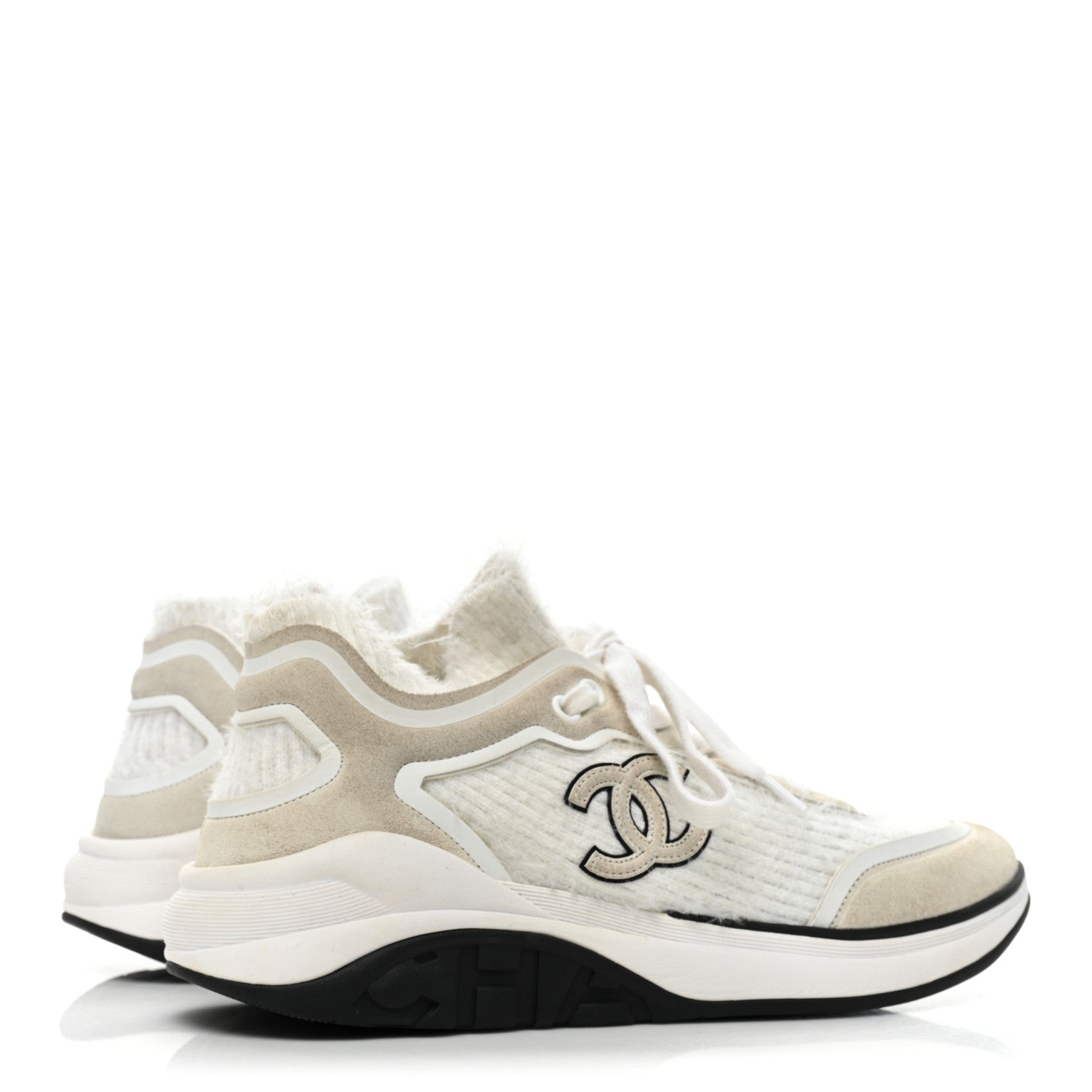 Chanel Fabric Calfskin Suede CC Womens Sneakers 38 White 4 of 7