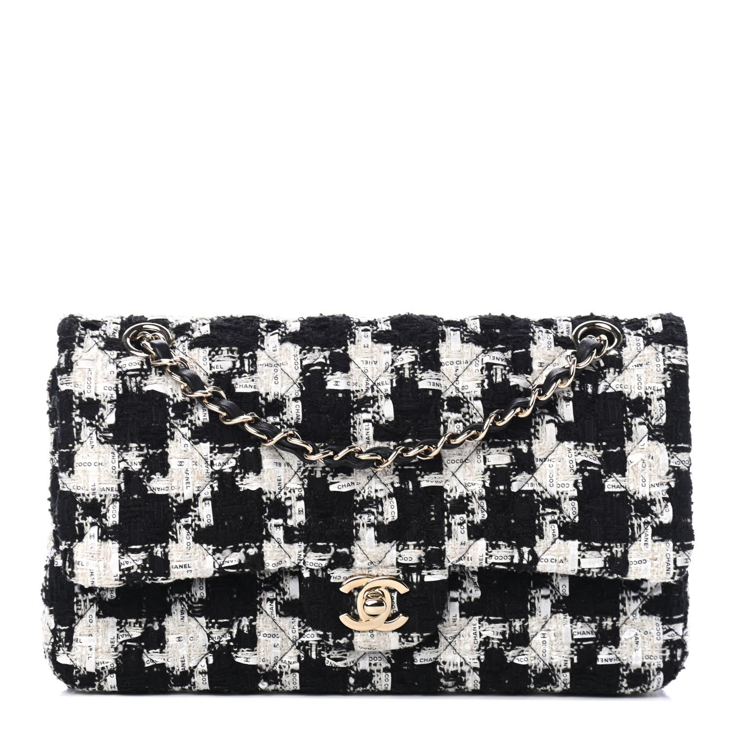 Chanel Tweed Quilted Medium Double Flap Black Ecru White 1 of 4