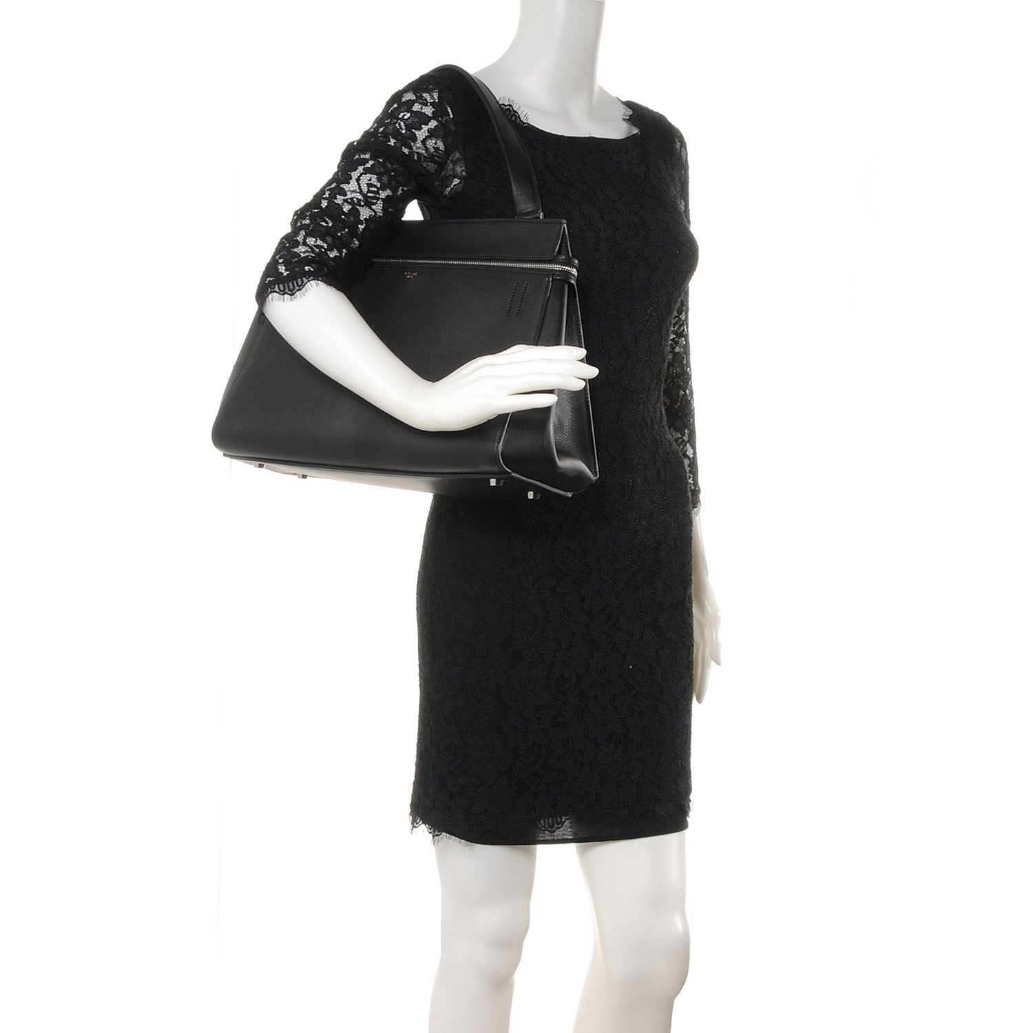 Celine Textured Calfskin Medium Edge Shoulder Bag Black 2 of 9