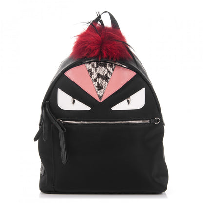 Fendi Nylon Vitello Dolce Elaphe Fox Fur Monster Eyes Backpack Black Natural Bordeaux Multicolor 1 of 8