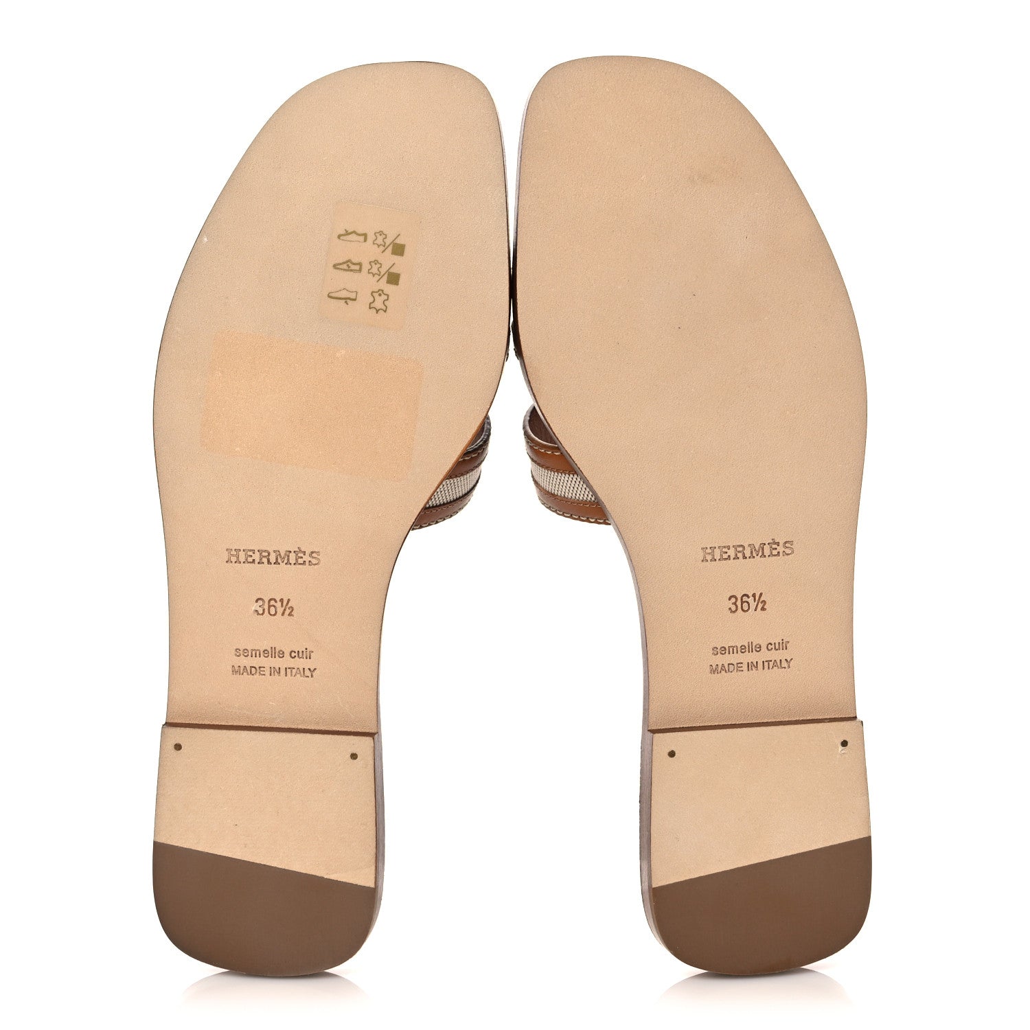 Hermes Calfskin Canvas Oran Sandals 36.5 Noisette Beige Dore 5 of 11