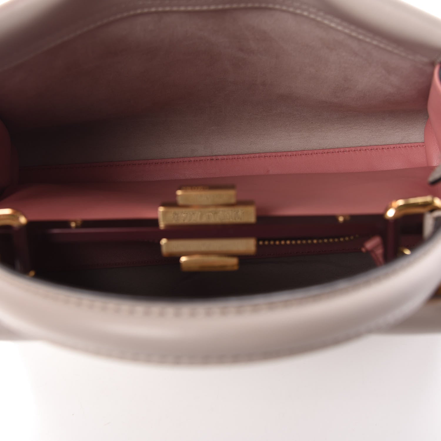 Fendi Vitello Seta Shiny Nappa Medium Peekaboo Iconic Satchel Grigio Polvere Bois de Rose 6 of 10
