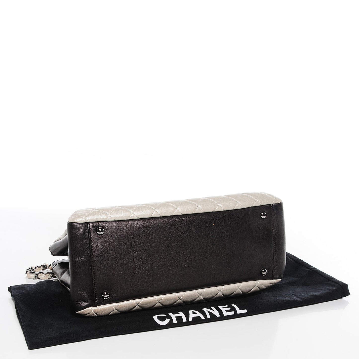 Metallic Calfskin Quilted Mademoiselle Tote Pearl Black