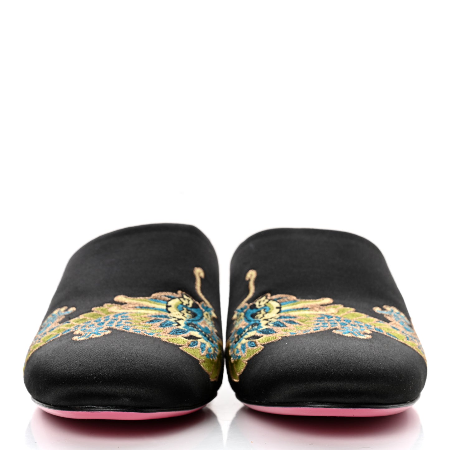 Satin Dragon Embroidered Candy Mules 41 Black