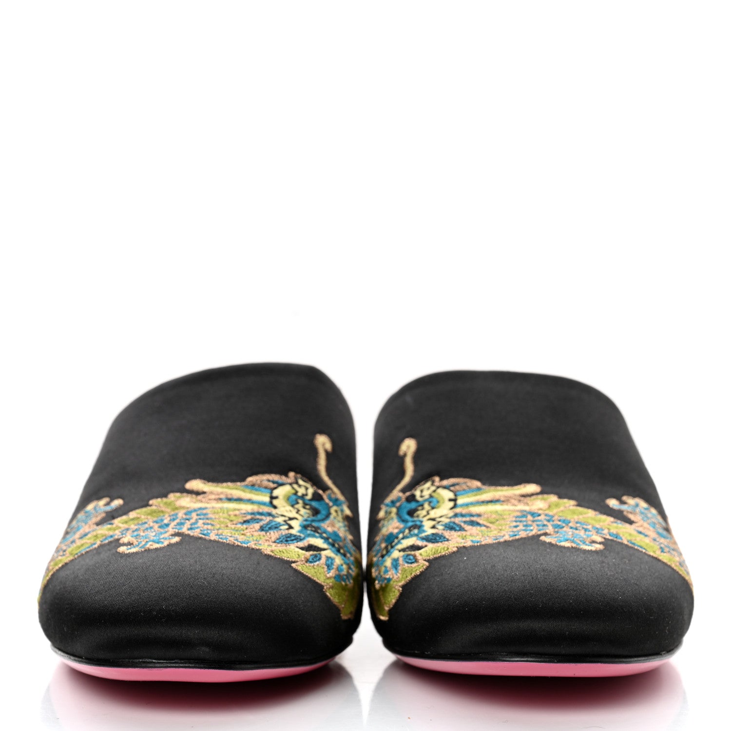 Gucci Satin Dragon Embroidered Candy Mules 41 Black 2 of 8