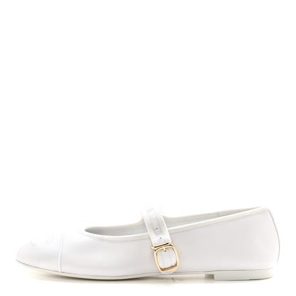 Chanel Lambskin Mary Jane Flats 37.5 White 1 of 9