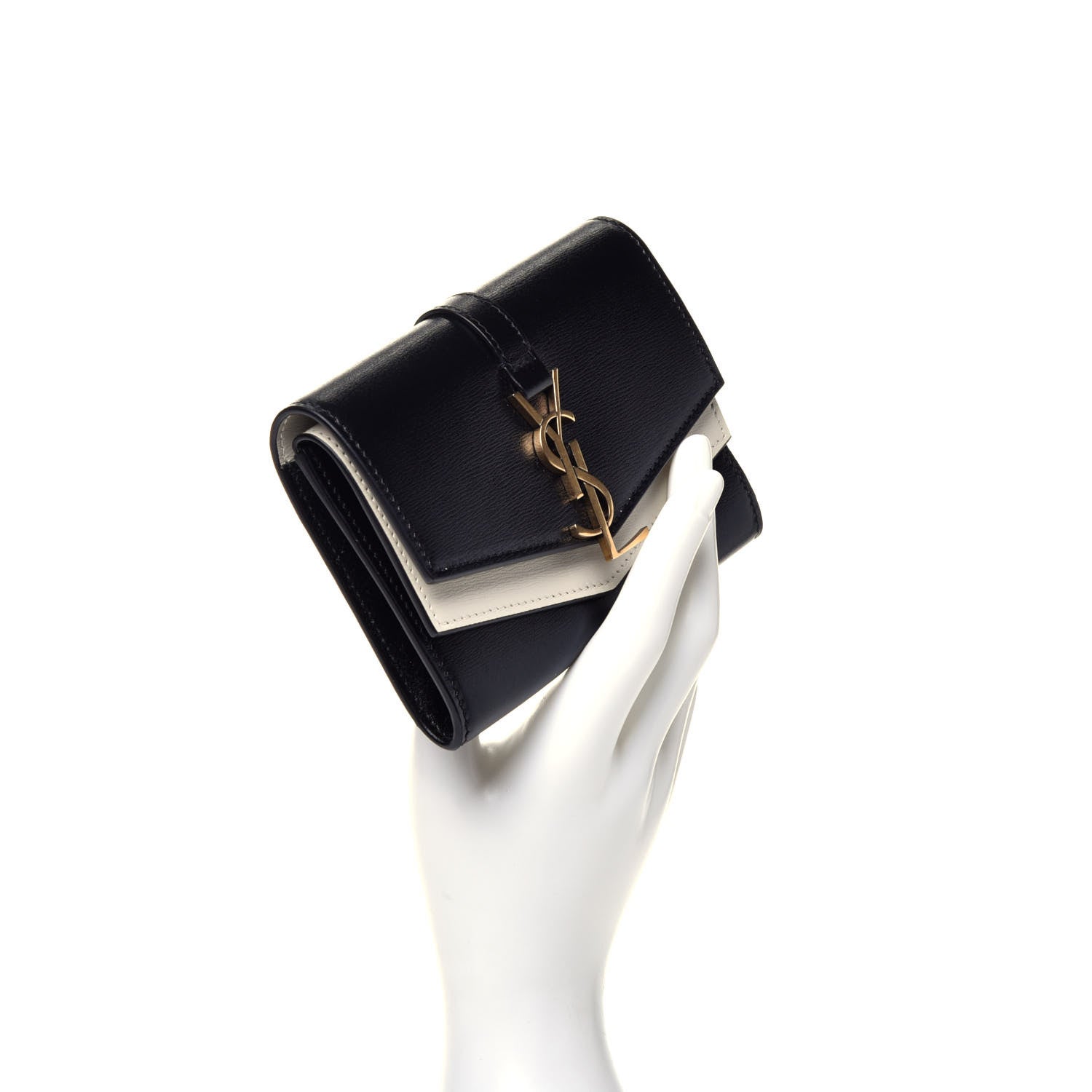 Saint Laurent Smooth Calfskin Monogram Small Sulpice Wallet Black White 2 of 7