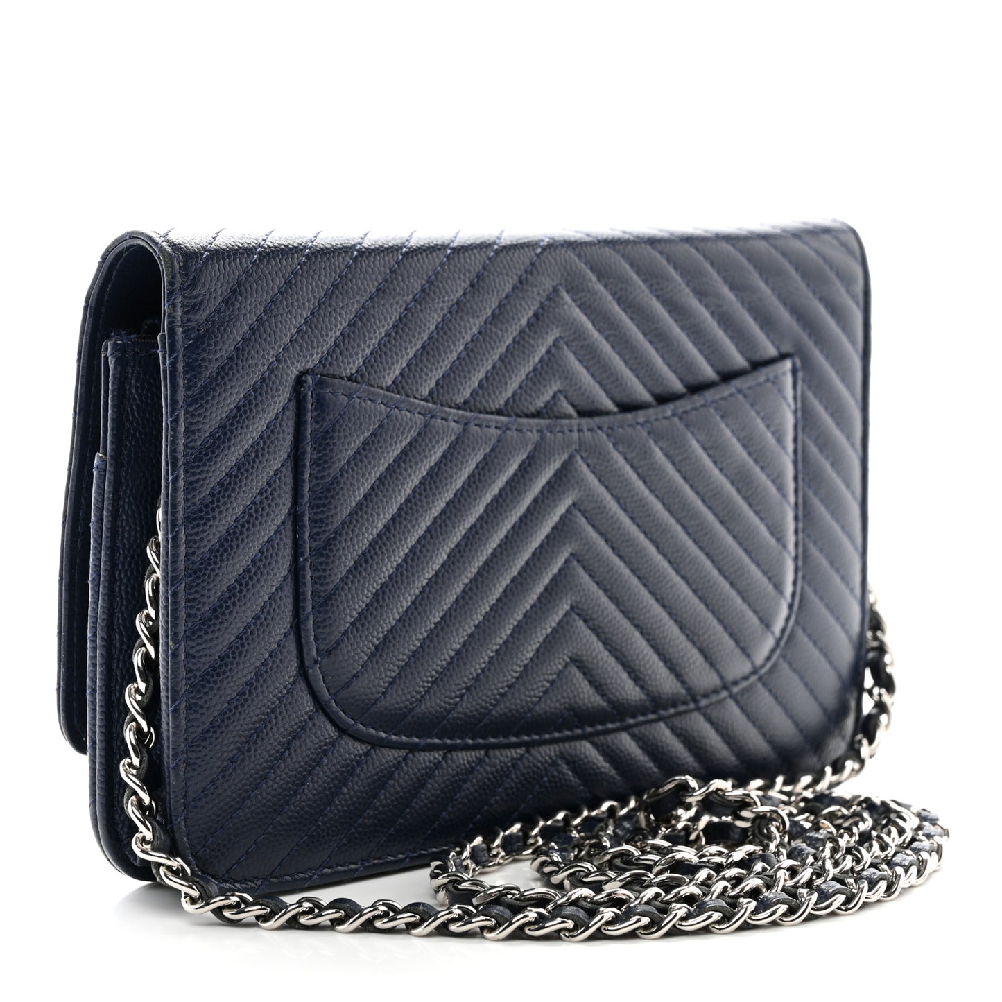 Caviar Chevron Quilted Wallet On Chain WOC Navy