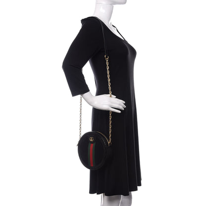 Gucci Suede Patent Web Mini Ophidia Round Shoulder Bag Black 2 of 9