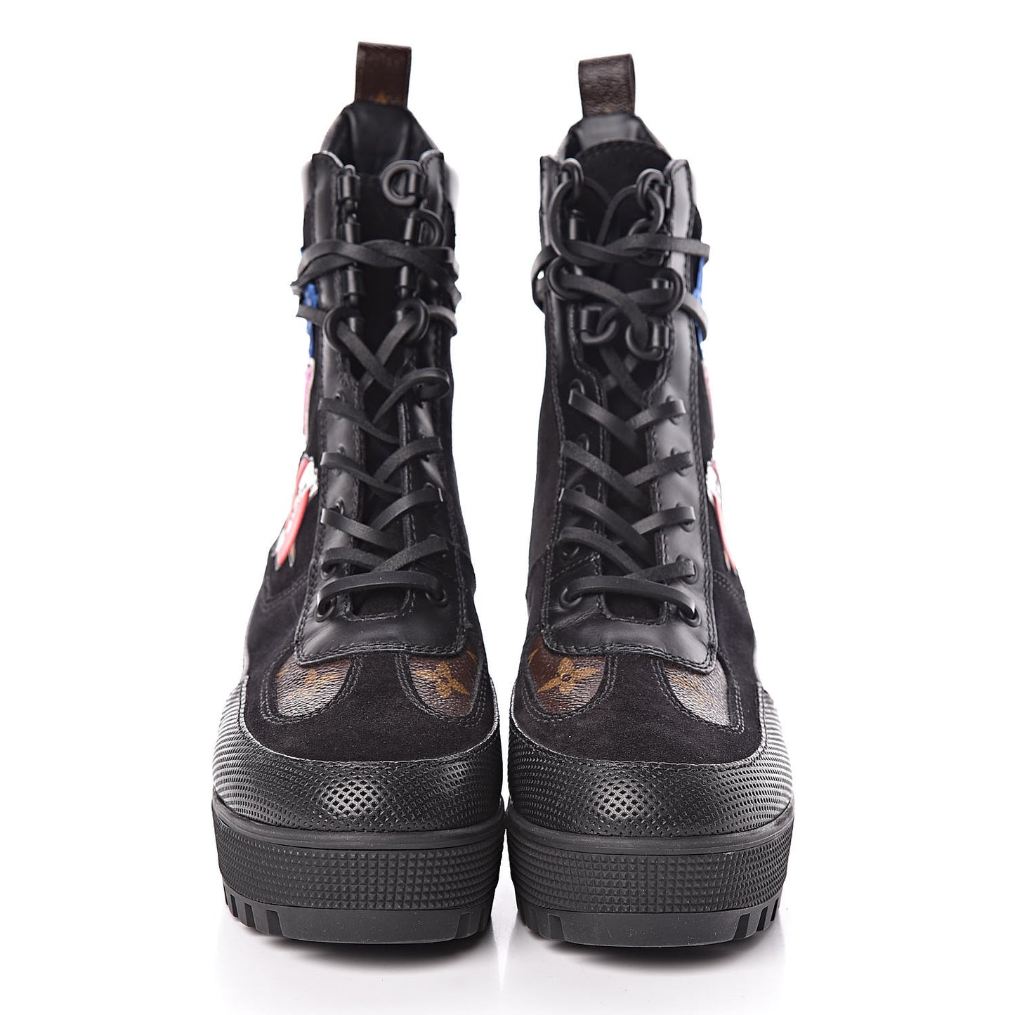 Suede Calfskin Monogram LV Black Heart Laureate Platform Desert Boots 37 Black