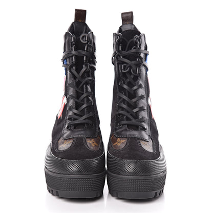 Louis Vuitton Suede Calfskin Monogram LV Black Heart Laureate Platform Desert Boots 37 Black 2 of 9