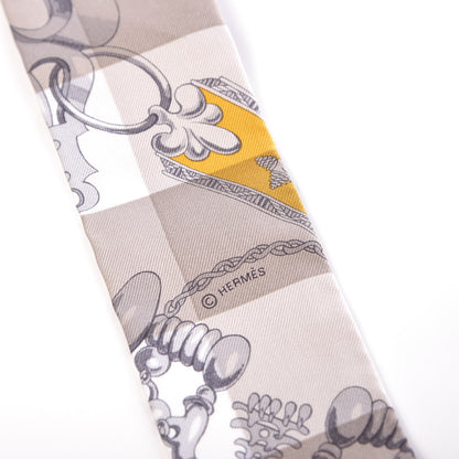 Hermes Silk Mors Et Gourmettes Vichy Twilly Etoupe Jaune Vif White 4 of 5