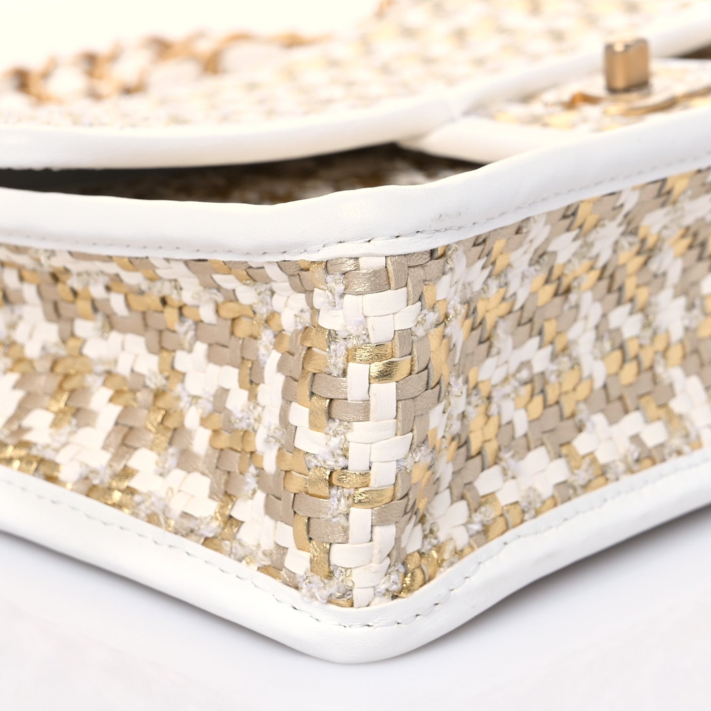 Metallic Lambskin Viscose Woven Flap Gold White
