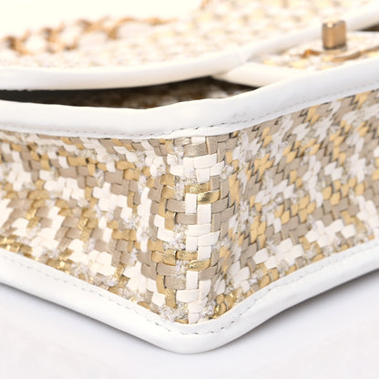 Chanel Metallic Lambskin Viscose Woven Flap Gold White 7 of 8