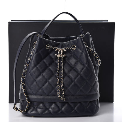 Chanel Caviar Quilted Rolled Up Bucket Drawstring Bag Navy 11 of 11