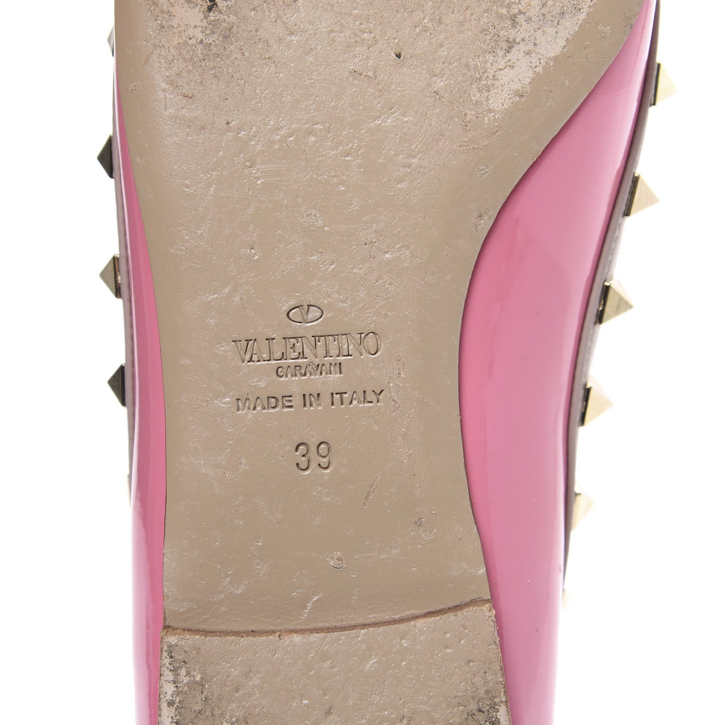 Patent Nappa Rockstud Ballerina Flats 39 Peony Poudre