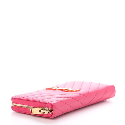 Saint Laurent Grain De Poudre Matelasse Chevron Monogram Zip Around Wallet Fuchsia 4 of 8