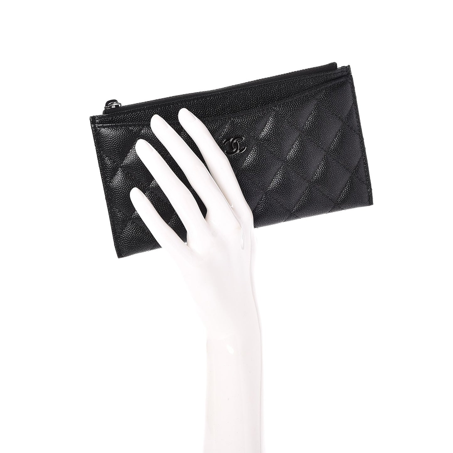 Iridescent Caviar Quilted Classic Zip Pouch Black