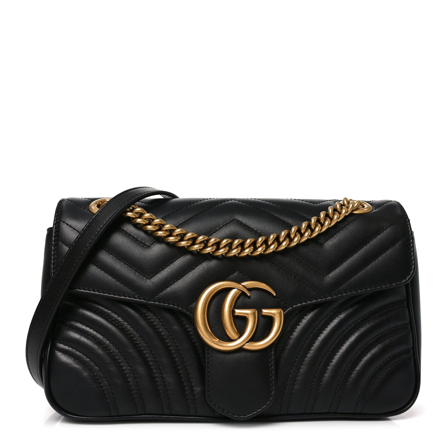 Gucci Calfskin Matelasse Small GG Marmont Shoulder Bag Black 1 of 10