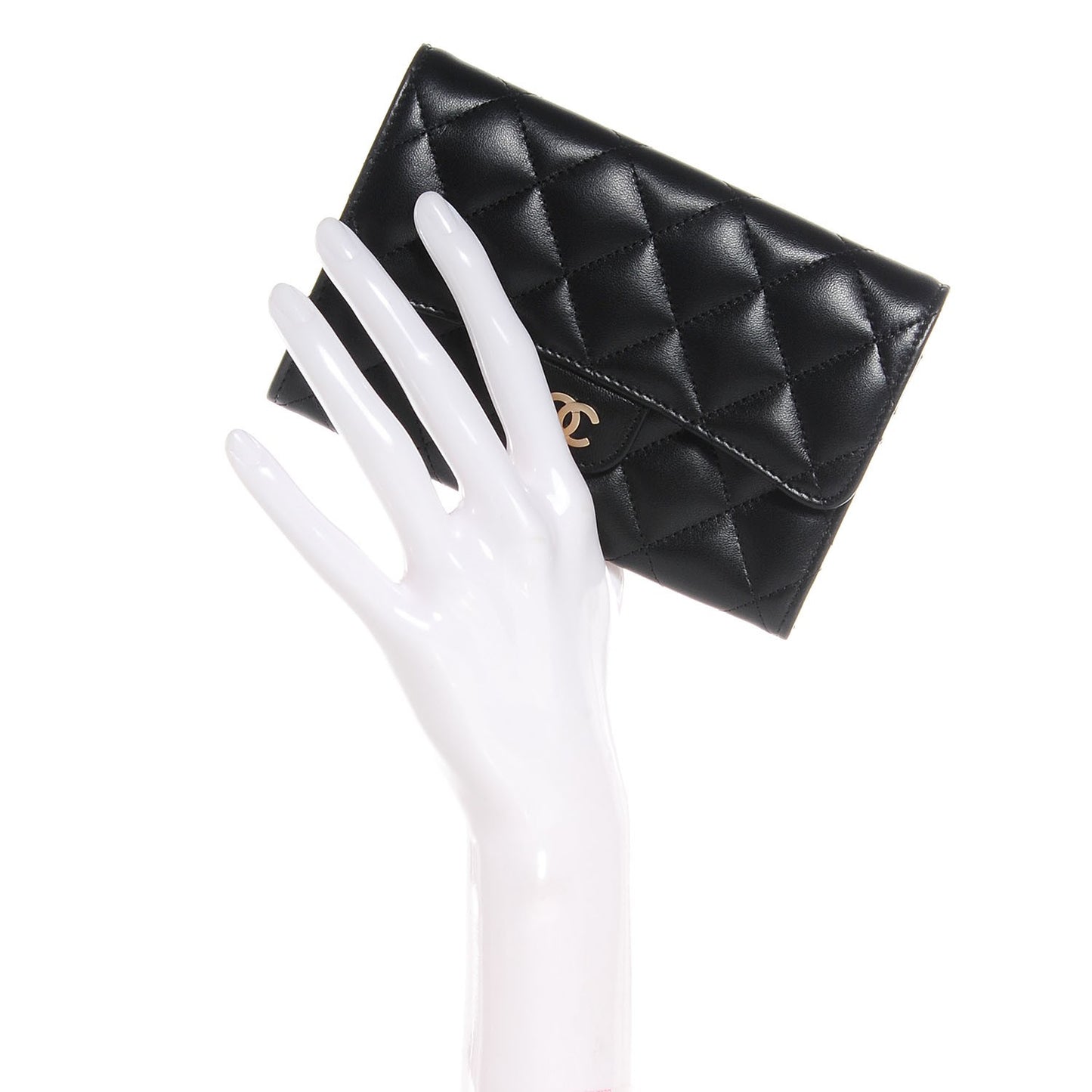 Lambskin Quilted Small Flap Wallet Black