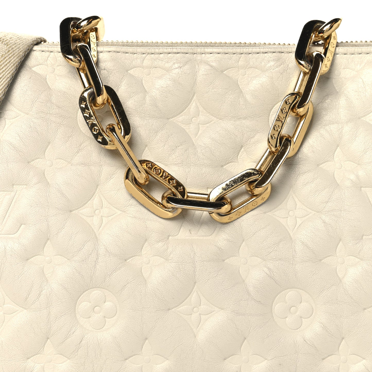 Lambskin Embossed Monogram Coussin PM Beige Cream