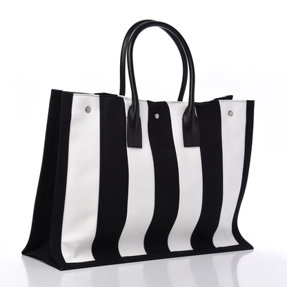 Saint Laurent Canvas Noe Striped Tote Black White 3 of 9