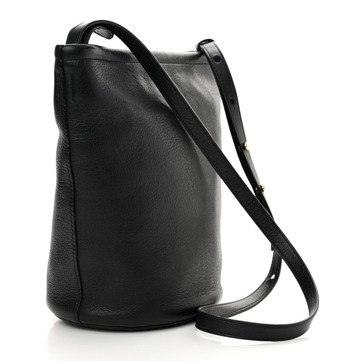 Pebbled Calfskin Zip Bucket Bag Black