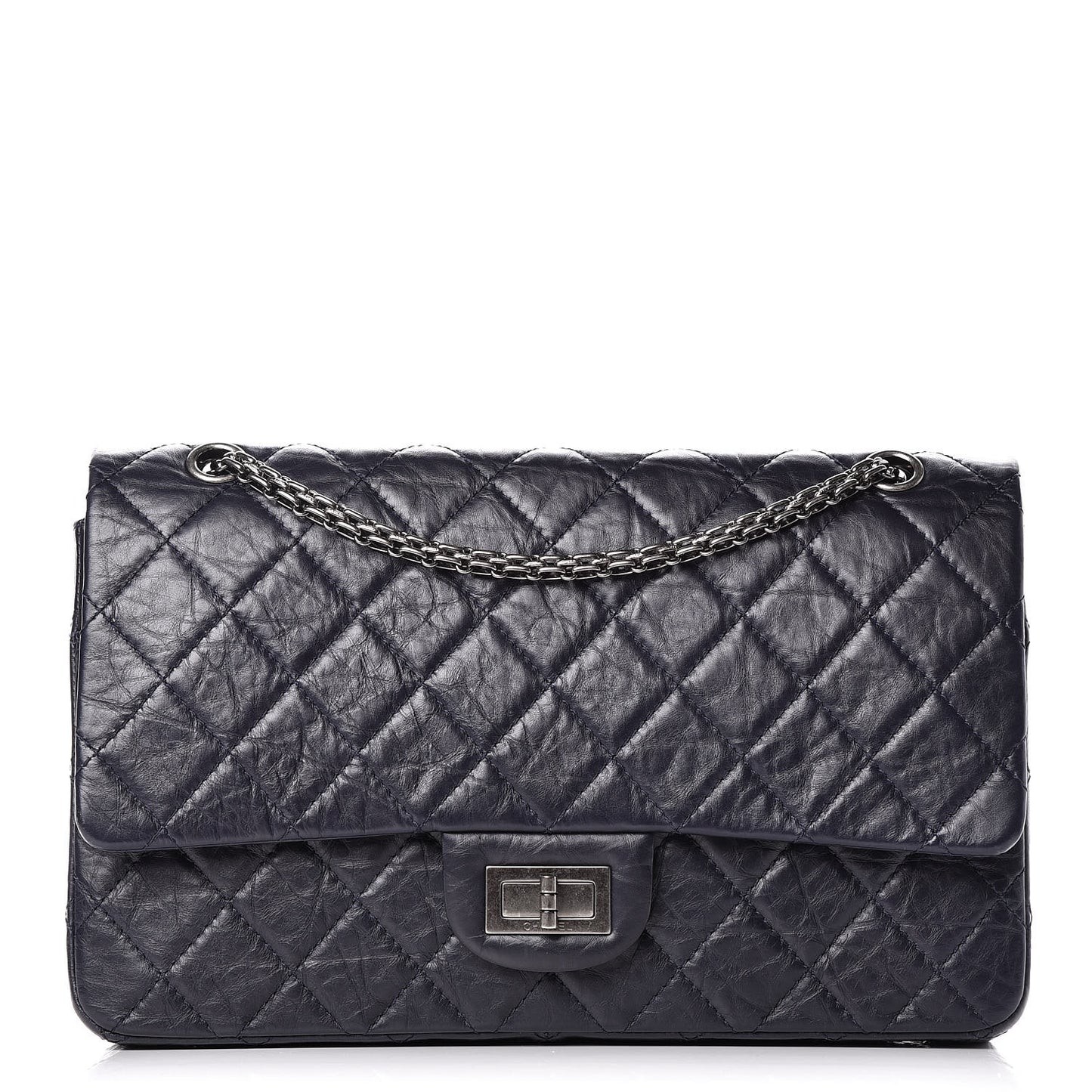 Aged Calfskin Quilted 2.55 Reissue 227 Flap Navy Blue