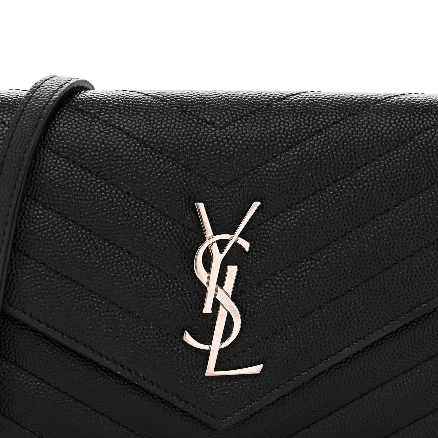 Saint Laurent Grain De Poudre Matelasse Chevron Monogram Envelope Chain Wallet Black 8 of 13