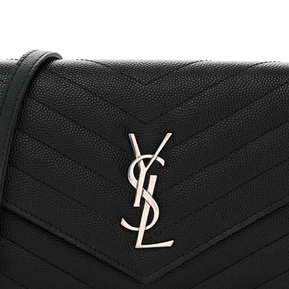 Saint Laurent Grain De Poudre Matelasse Chevron Monogram Envelope Chain Wallet Black 8 of 13