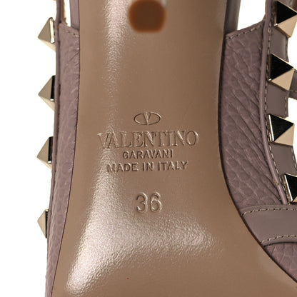 Valentino Garavani Pebbled Calfskin Rockstud Ankle Strap Pumps 36 Poudre 6 of 8