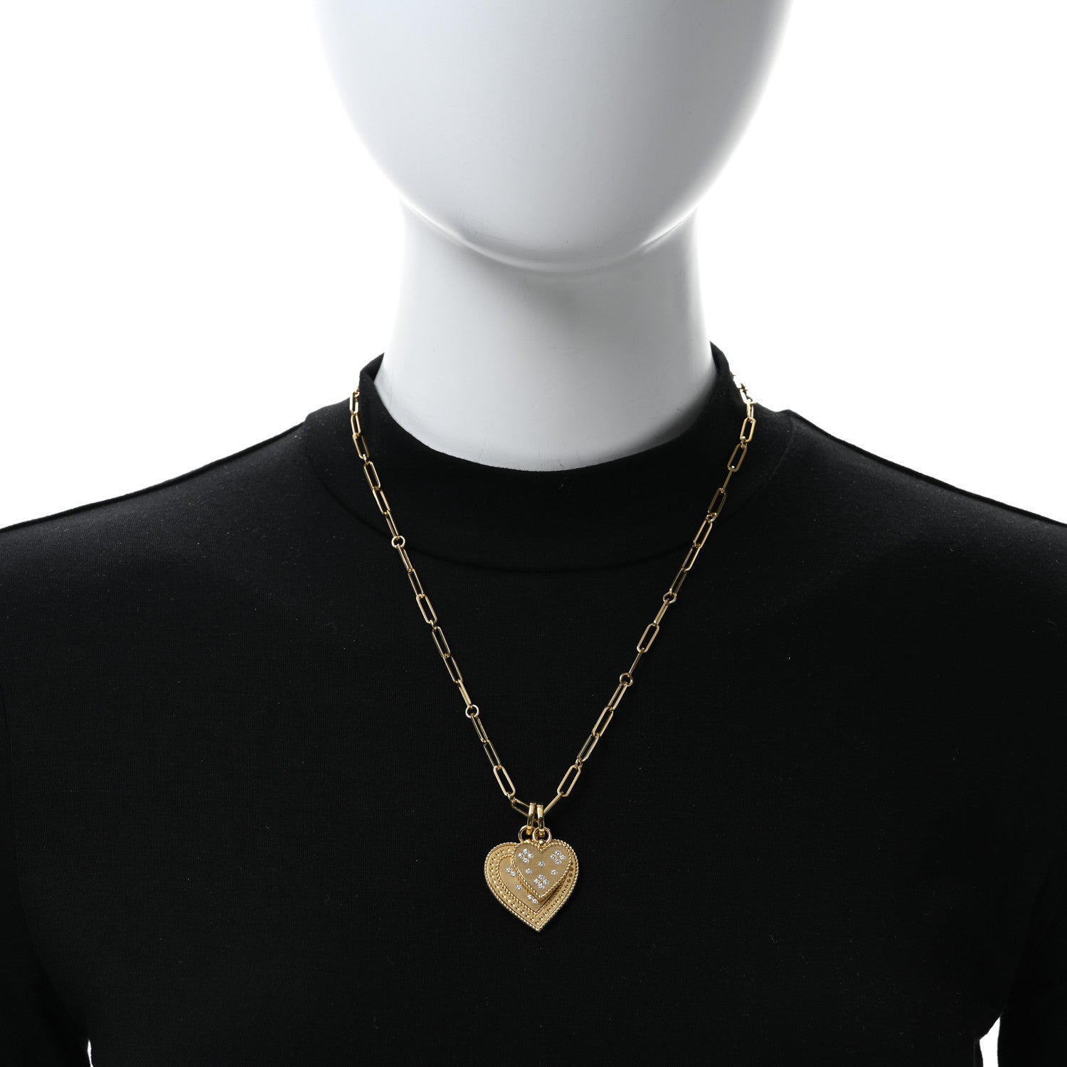 Roberto Coin 18K Yellow Gold Diamond Venetian Princess Two Heart Medallion Charm Necklace 3 of 4