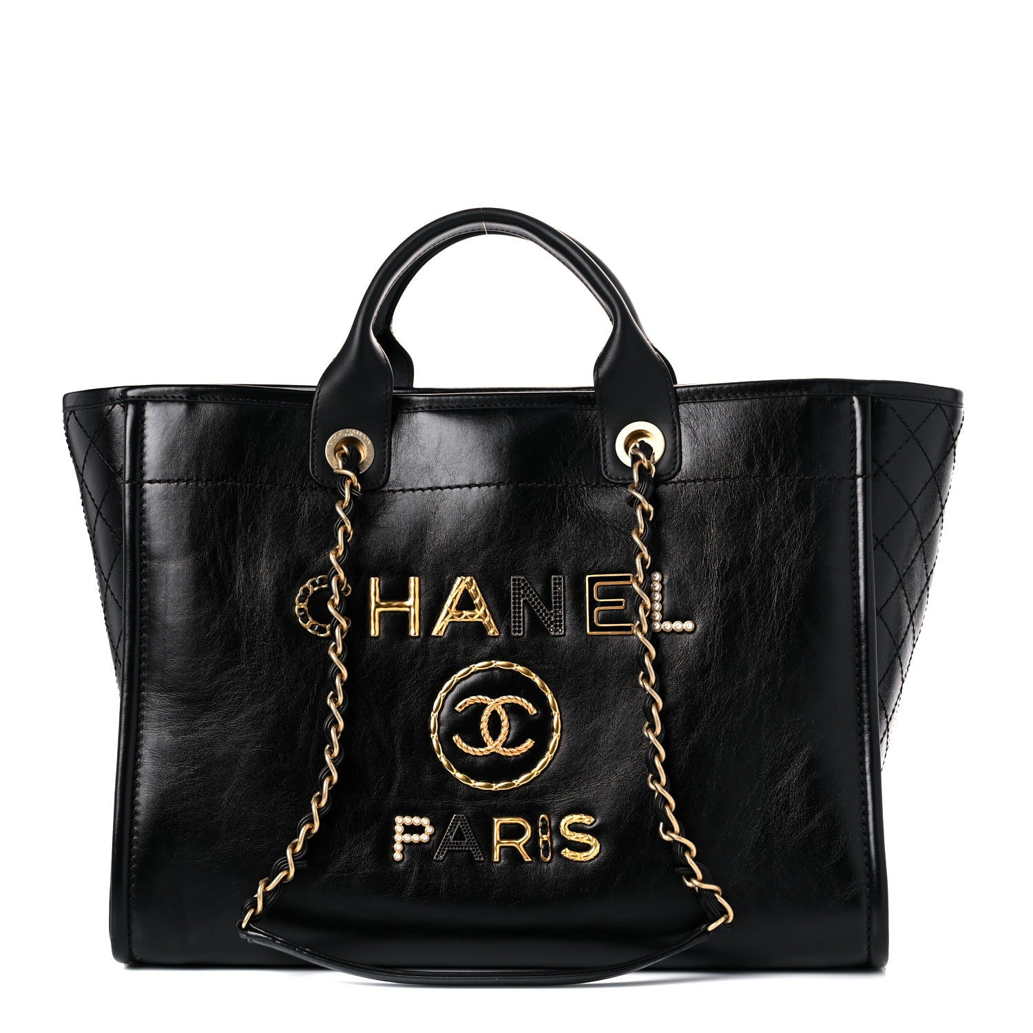 Chanel Aged Calfskin Medium Charms Deauville Tote Black 1 of 16