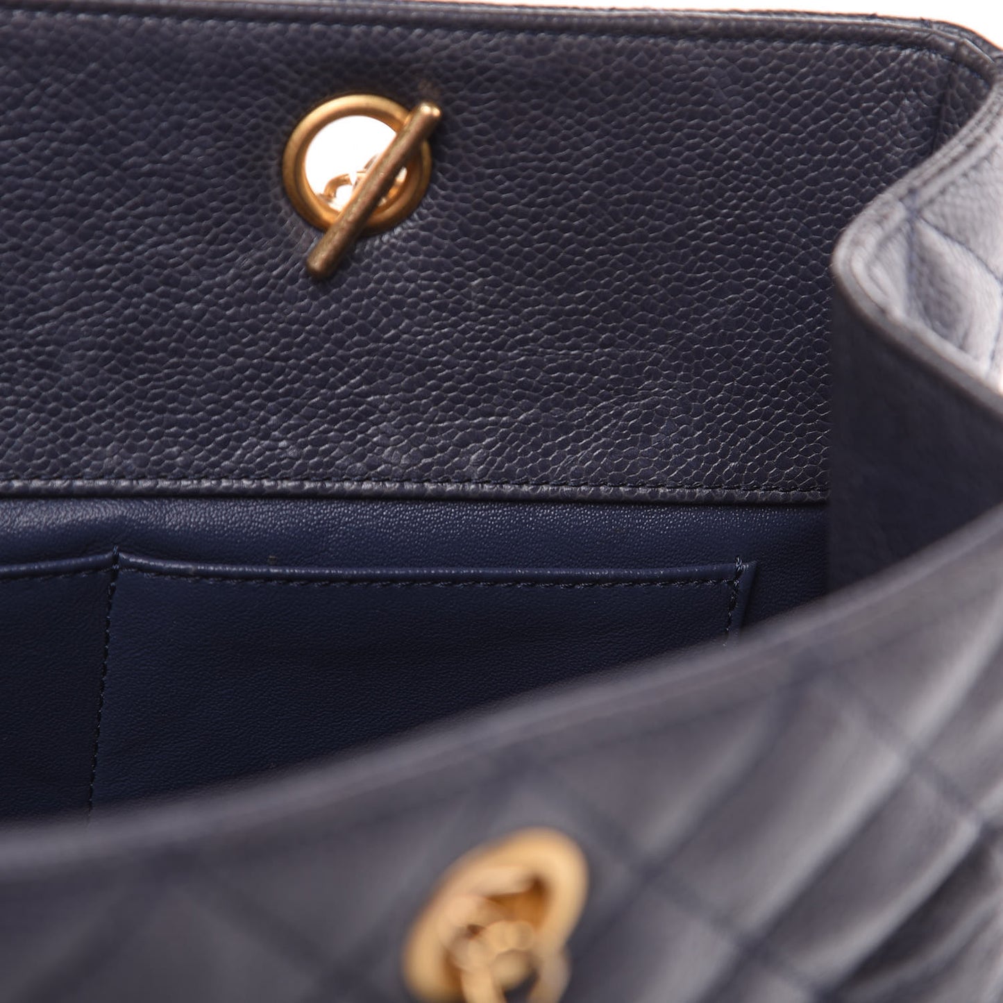 Crumpled Grained Calfskin Quilted Tote Blue