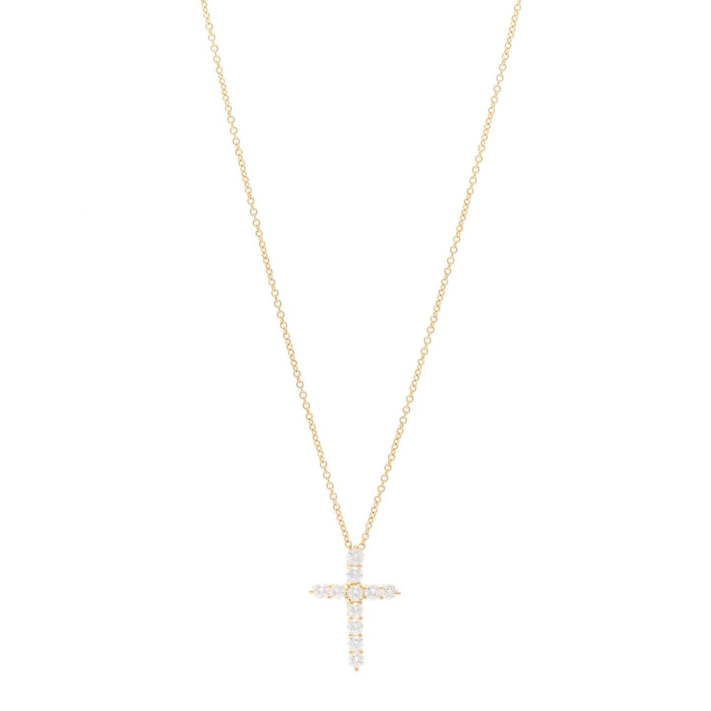 18K Yellow Gold Diamond Small Cross Pendant Necklace