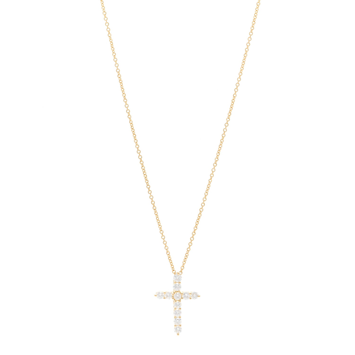 Tiffany 18K Yellow Gold Diamond Small Cross Pendant Necklace 1 of 5