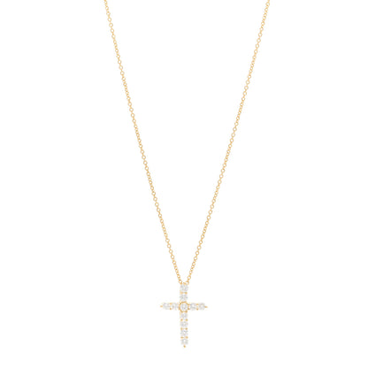 Tiffany 18K Yellow Gold Diamond Small Cross Pendant Necklace 1 of 5