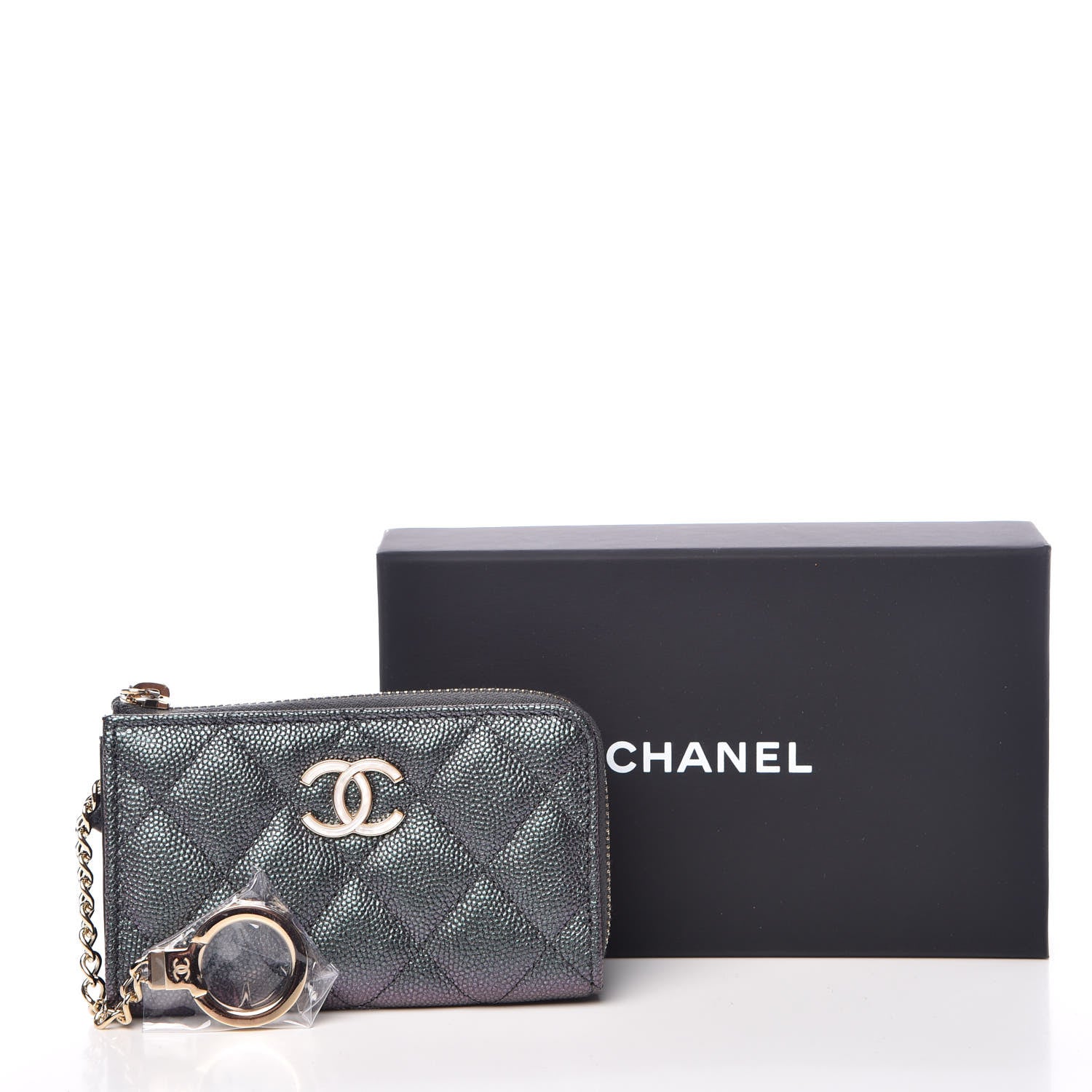 Chanel Iridescent Caviar Quilted Zipped Key Holder Case Black 8 of 8