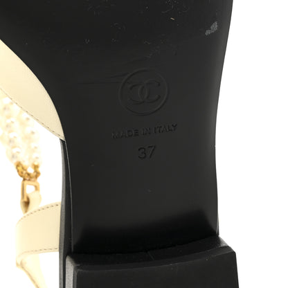 Chanel Lambskin Grosgrain Cap Toe Pearl Slingback 37 Ivory Black 7 of 10