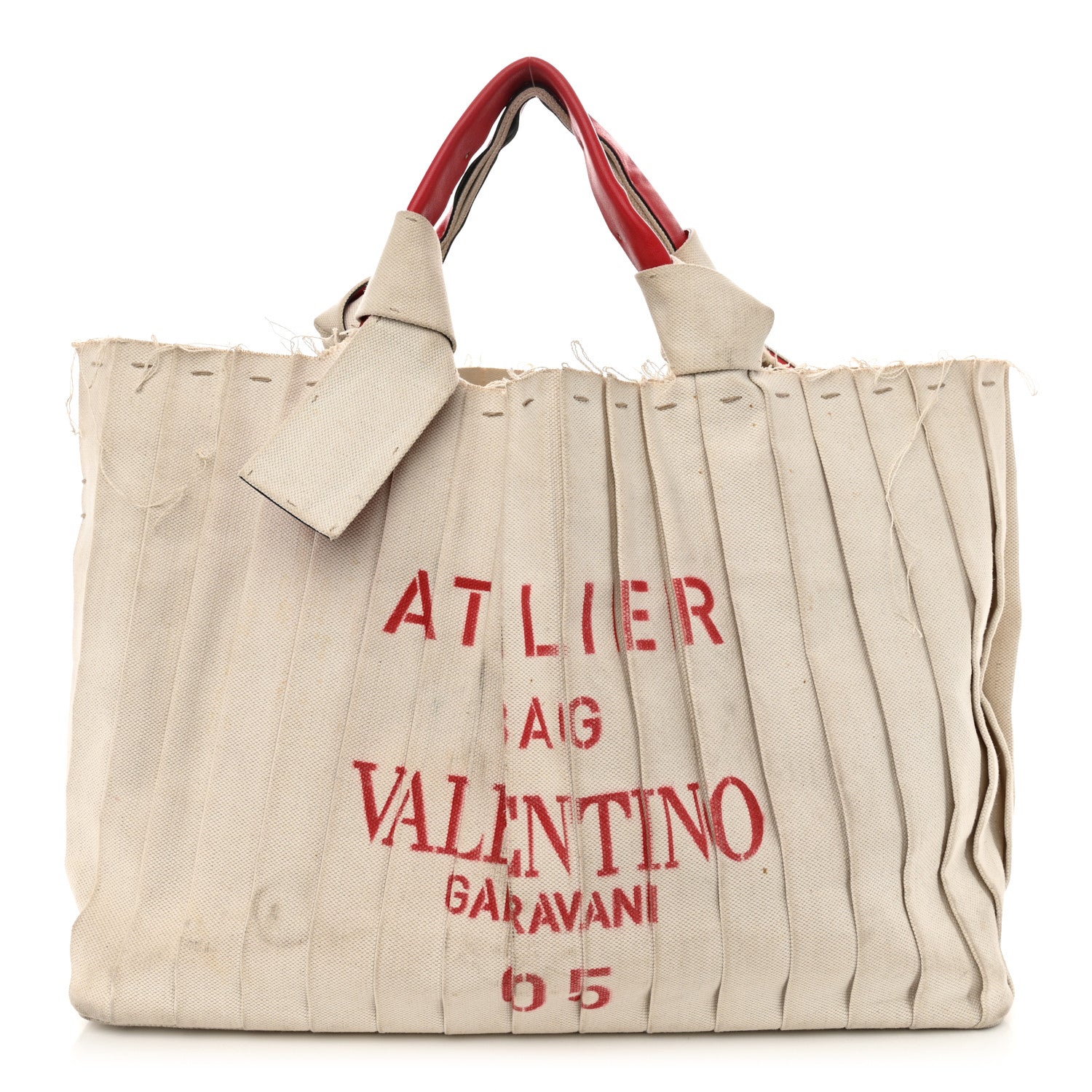 Valentino Garavani Canvas Atelier 05 Plisse Edition Medium Tote Bag Naturale 1 of 11