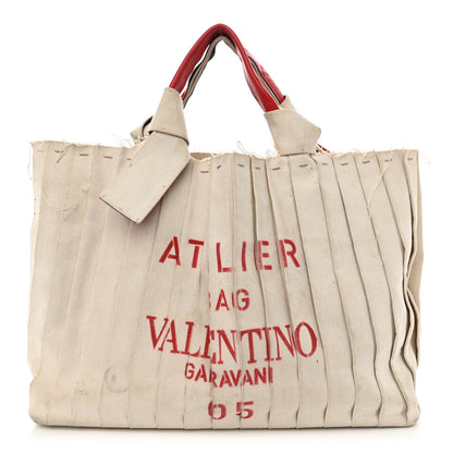Valentino Garavani Canvas Atelier 05 Plisse Edition Medium Tote Bag Naturale 1 of 11