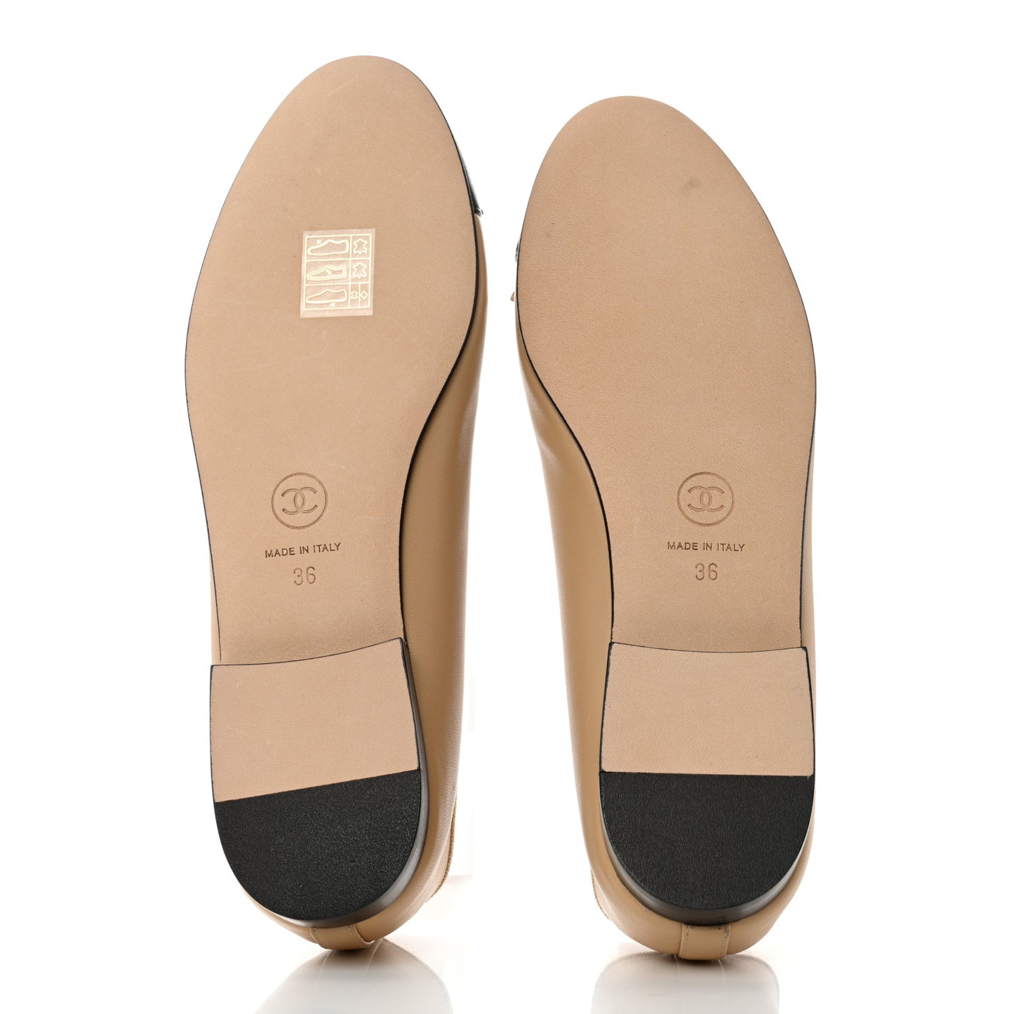 Lambskin Cap Toe CC Ballerina Flats 36 Beige Black