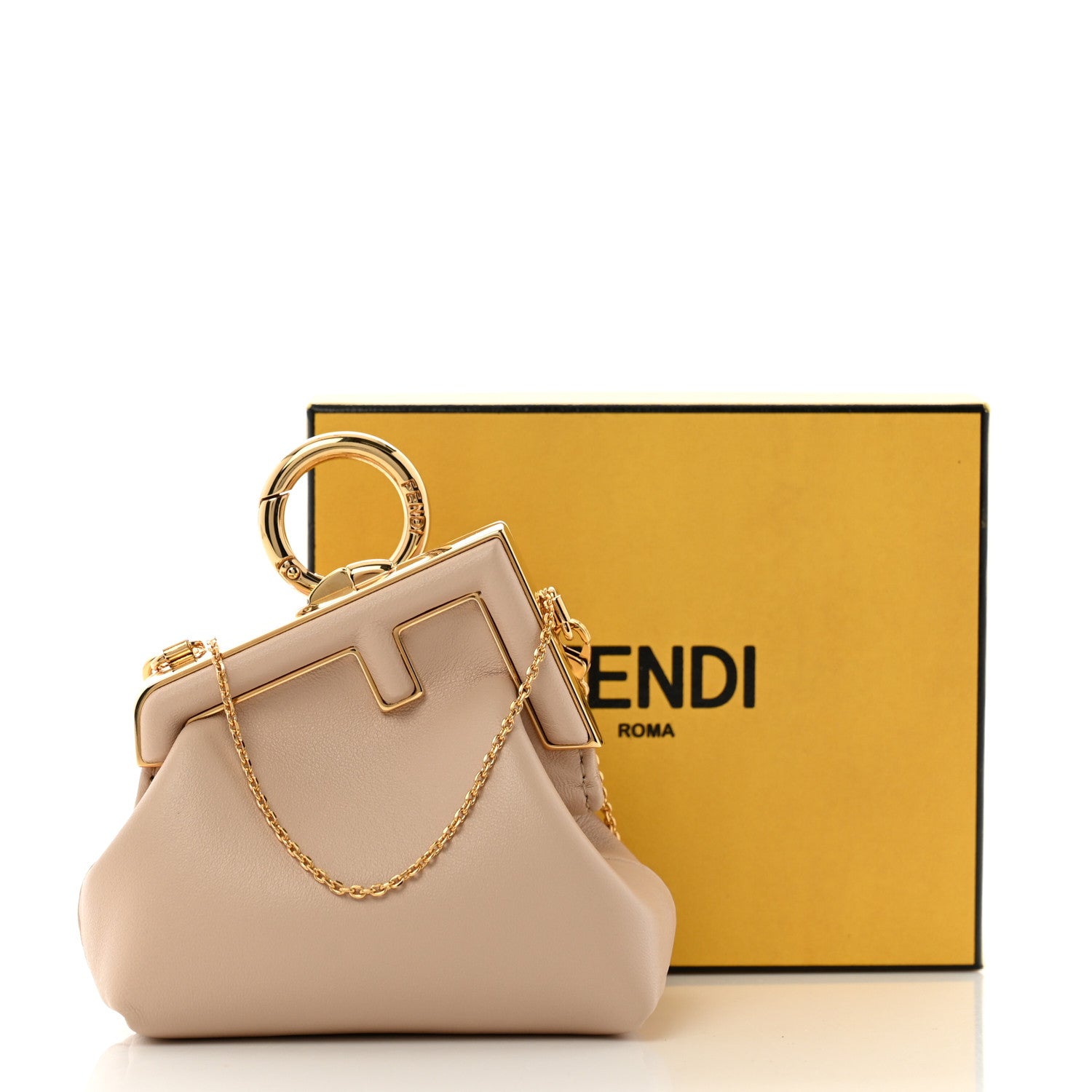FENDI ミニバッグ型チャーム　ゴールド Fendi Shiny Nappa Nano Fendi First Bag Charm Poudre 1631578