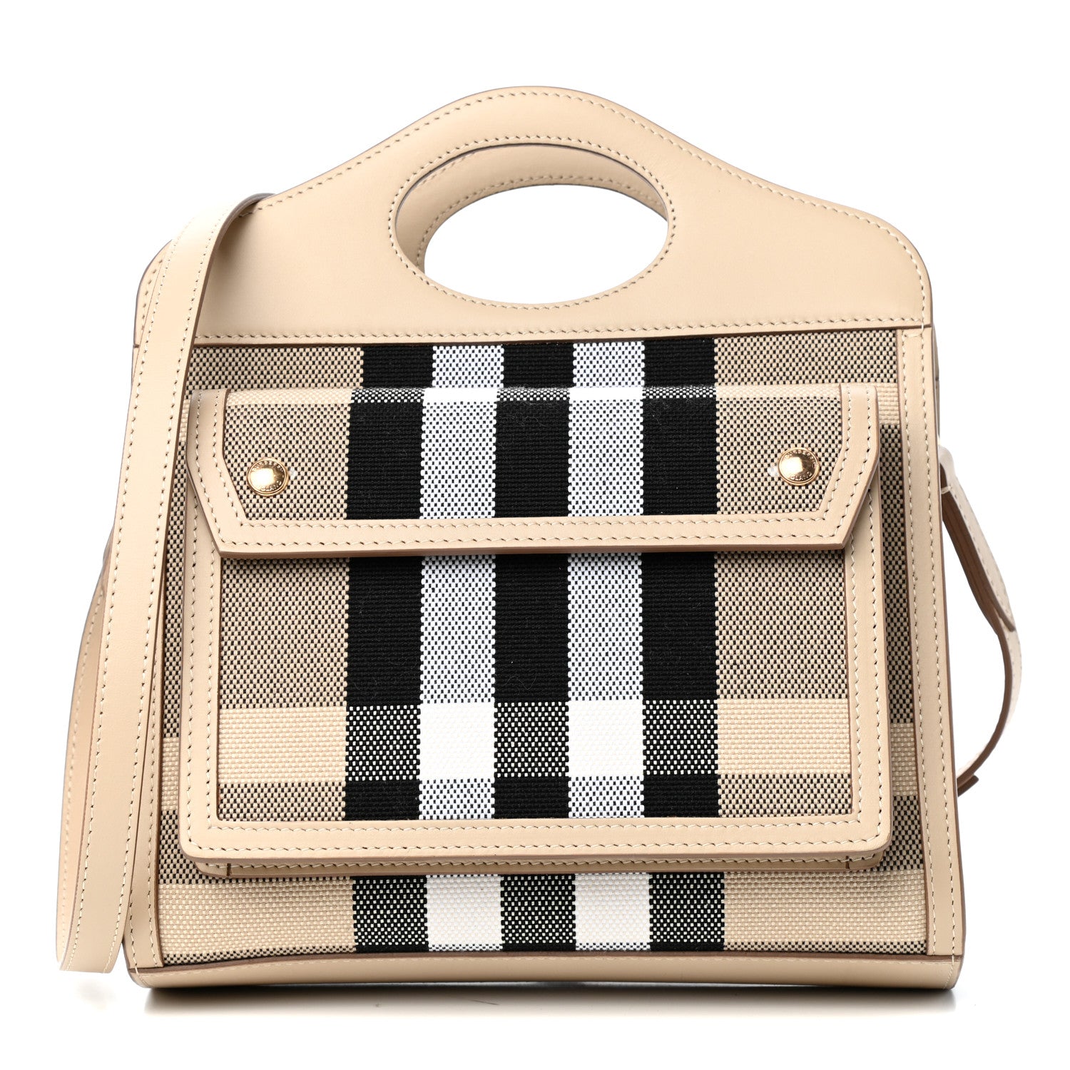 Burberry Smooth Calfskin Canvas Check Mini Pocket Bag Dusty Sand Soft Fawn 1 of 10